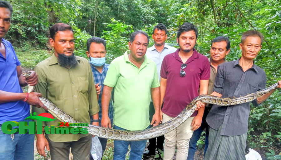 কাপ্তাইয়ের লোকালয়ে অজগর:রাম পাহাড়ে অবমুক্ত