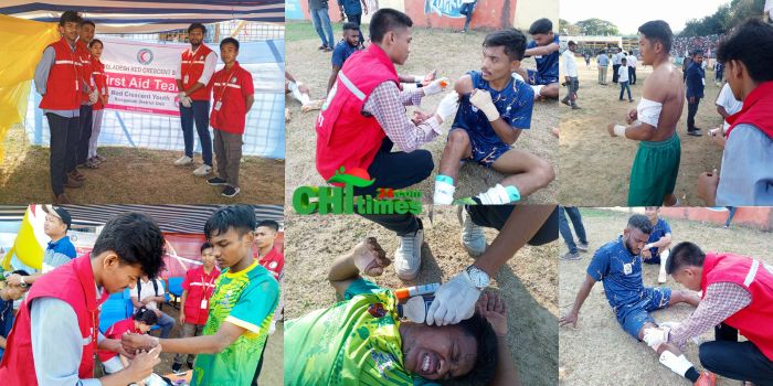 রাঙামাটিতে গোল্ড কাপের ফাইনালে আহত খেলোয়াড়দের পাশে রেড ক্রিসেন্ট
