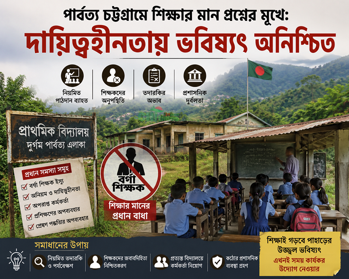 পার্বত্য চট্টগ্রামে শিক্ষার মান প্রশ্নের মুখে: দায়িত্বহীনতায় ভবিষ্যৎ অনিশ্চিত