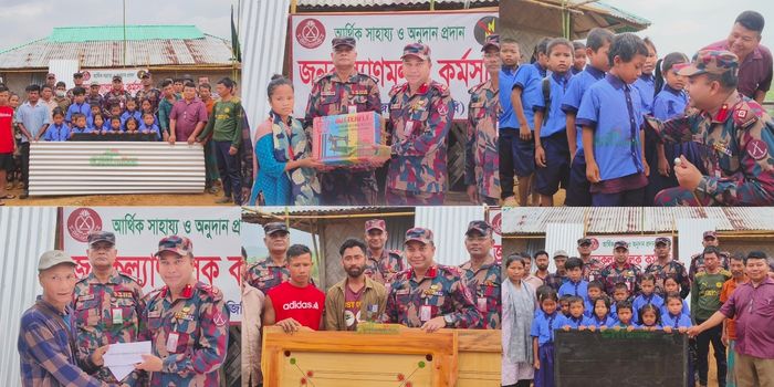 বাঘাইছড়িতে শিক্ষা ও মানবিক সহায়তা দিল মারিশ্যা জোন (২৭ বিজিবি)