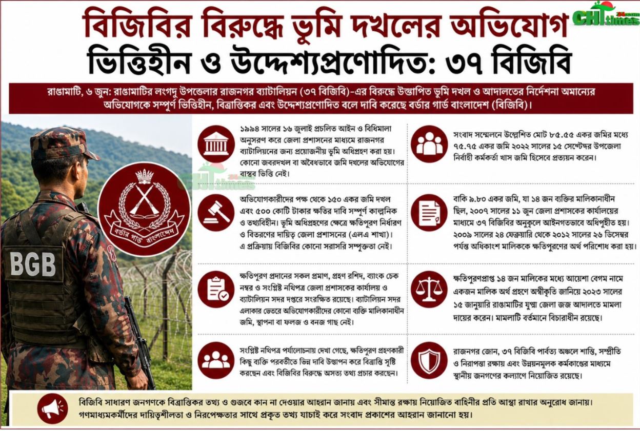 বিজিবির বিরুদ্ধে ভূমি দখলের অভিযোগ ভিত্তিহীন ও উদ্দেশ্যপ্রণোদিত: ৩৭ বিজিবি