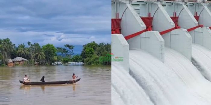 কাপ্তাই হ্রদের পানি বিপৎসীমার কাছাকাছি, প্লাবিত নিম্নাঞ্চল; পানির নিচে ঝুলন্ত সেতু